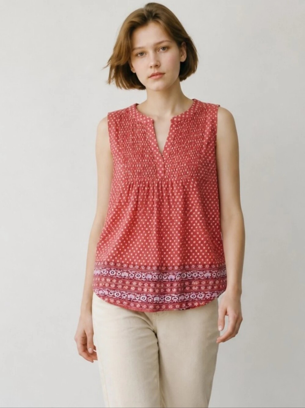Lucky Brand Red Split Neck Sleeveless Summer Top Womens Size XL
